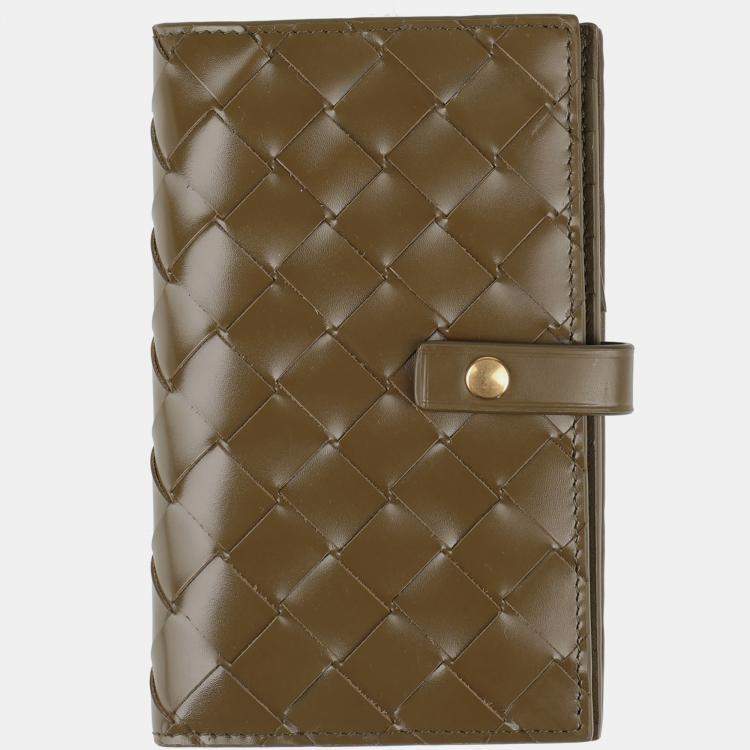 Pre Owned Bottega Veneta Green Leather Compact Wallet