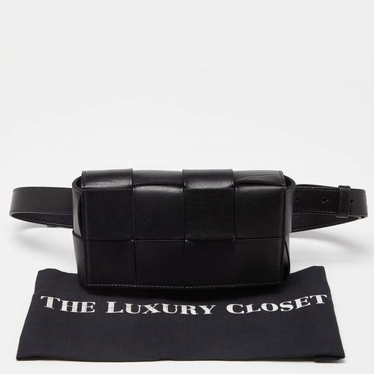 Pre Owned Bottega Veneta Black Intrecciato Leather Mini Cassette Belt Bag