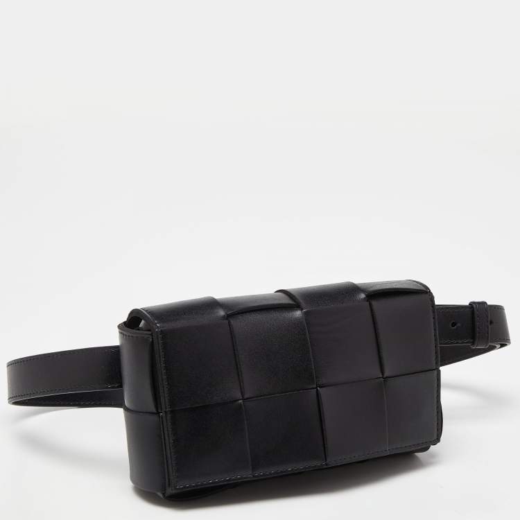 Pre Owned Bottega Veneta Black Intrecciato Leather Mini Cassette Belt Bag