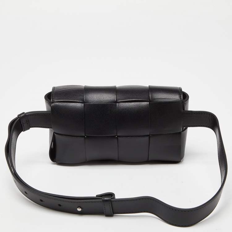 Pre Owned Bottega Veneta Black Intrecciato Leather Mini Cassette Belt Bag