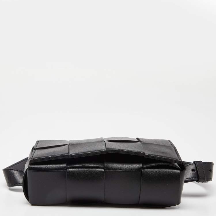 Pre Owned Bottega Veneta Black Intrecciato Leather Mini Cassette Belt Bag