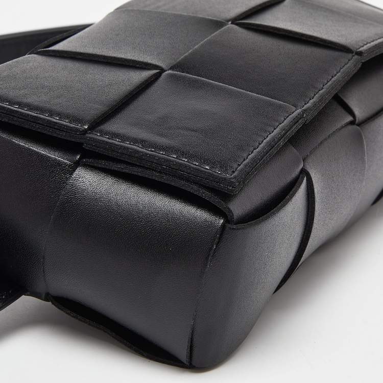 Pre Owned Bottega Veneta Black Intrecciato Leather Mini Cassette Belt Bag
