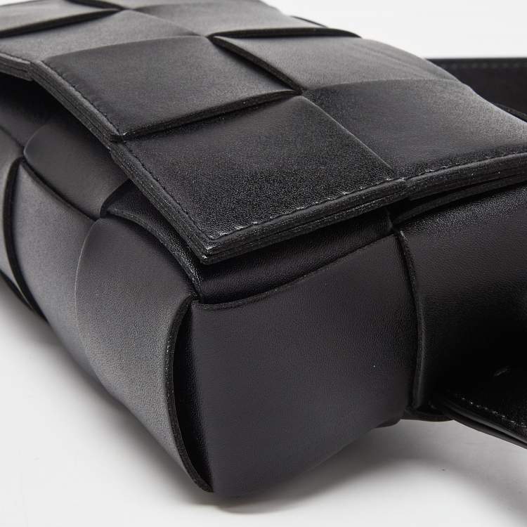 Pre Owned Bottega Veneta Black Intrecciato Leather Mini Cassette Belt Bag