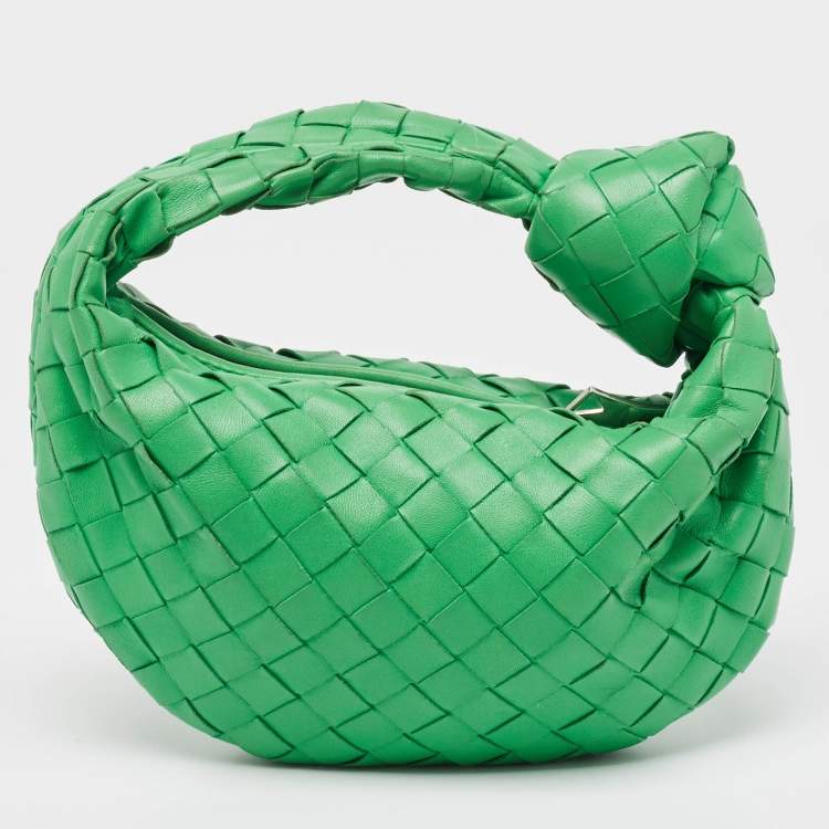 Pre Owned Bottega Veneta Green Intrecciato Leather Mini Jodie Hobo