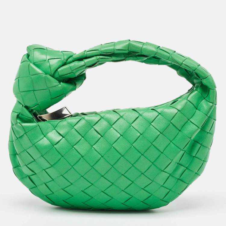 Pre Owned Bottega Veneta Green Intrecciato Leather Mini Jodie Hobo