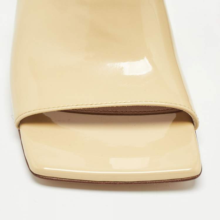 Pre Owned Bottega Veneta Yellow  Patent Stretch Sandals Size 37