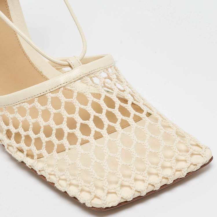 Pre Owned Bottega Veneta Cream Mesh and Leather Stretch Pumps Size 41