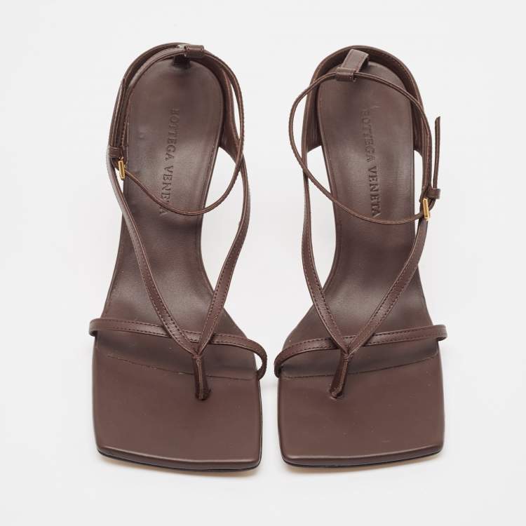 مملوكة مسبقًا Bottega Veneta Brown Leather Stretch Ankle Strap Sandals Size 37.5