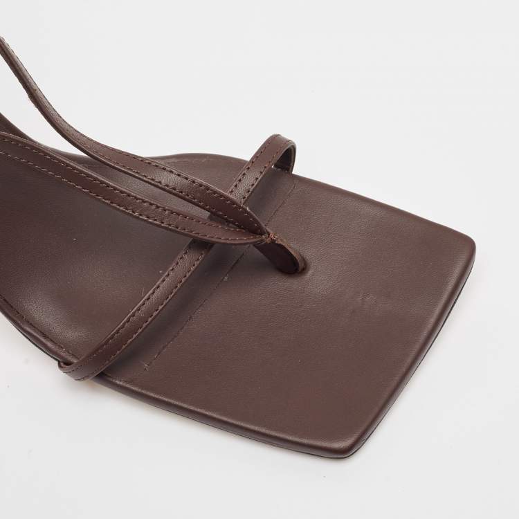 مملوكة مسبقًا Bottega Veneta Brown Leather Stretch Ankle Strap Sandals Size 37.5