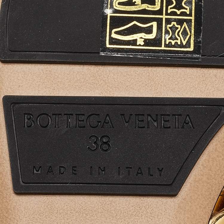 Pre Owned Bottega Veneta Gold Intrecciato Leather Alfie Flat Mules Size 38