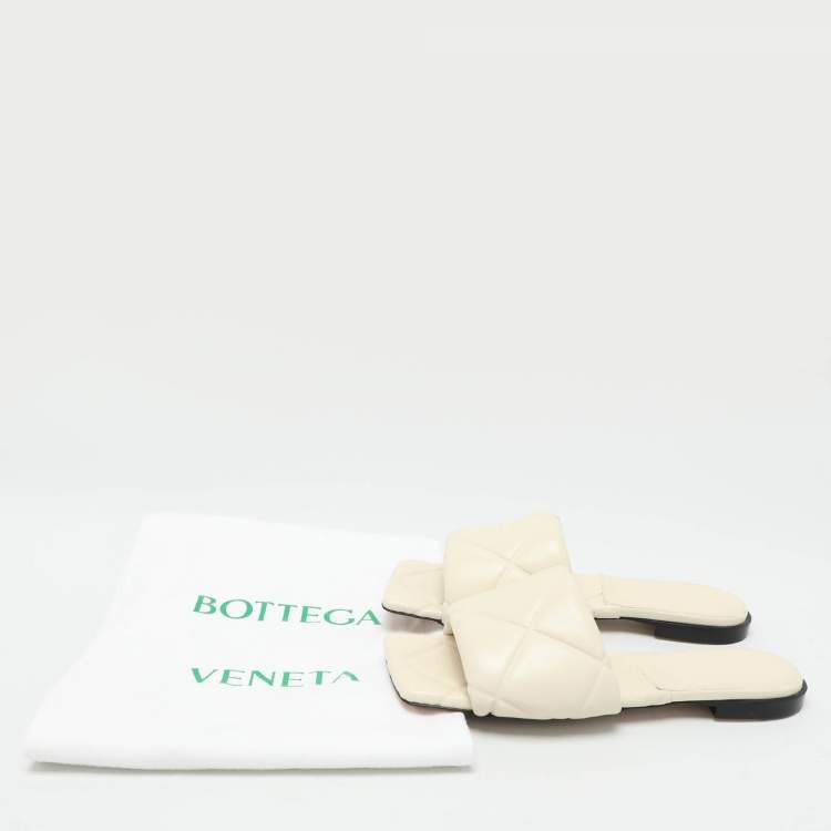 Pre Owned Bottega Veneta Cream Leather Lido Flat Slides Size 36