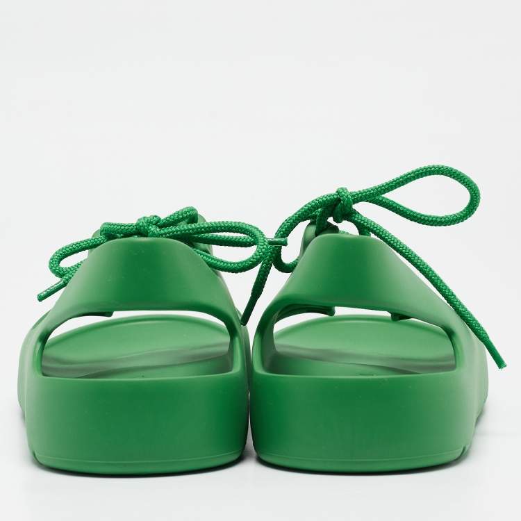 Pre Owned Bottega Veneta Green Rubber Lace Up Flat Sandals Size 41