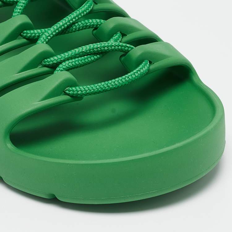Pre Owned Bottega Veneta Green Rubber Lace Up Flat Sandals Size 41