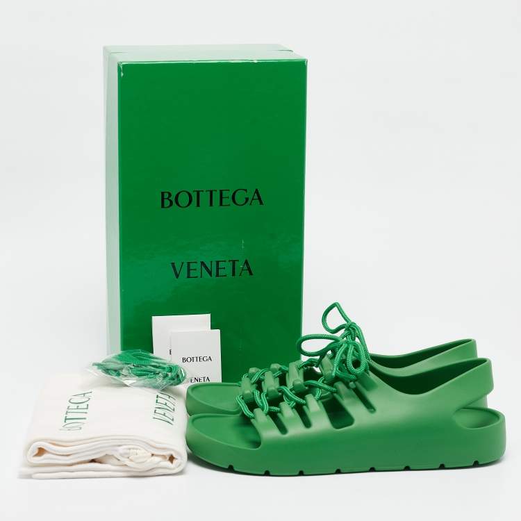 Pre Owned Bottega Veneta Green Rubber Lace Up Flat Sandals Size 41