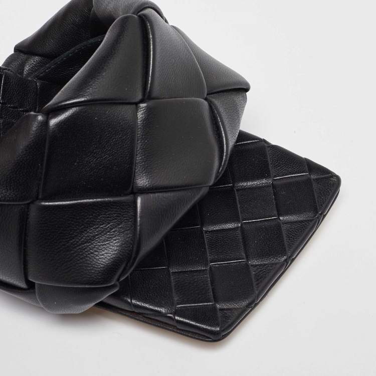 Pre Owned Bottega Veneta Black Woven Leather Lido Slide Sandals Size 37.5