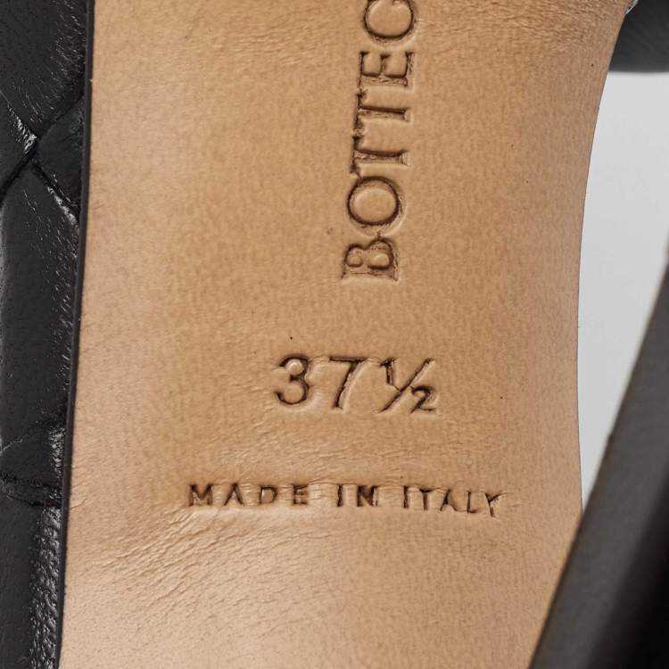 Pre Owned Bottega Veneta Black Woven Leather Lido Slide Sandals Size 37.5