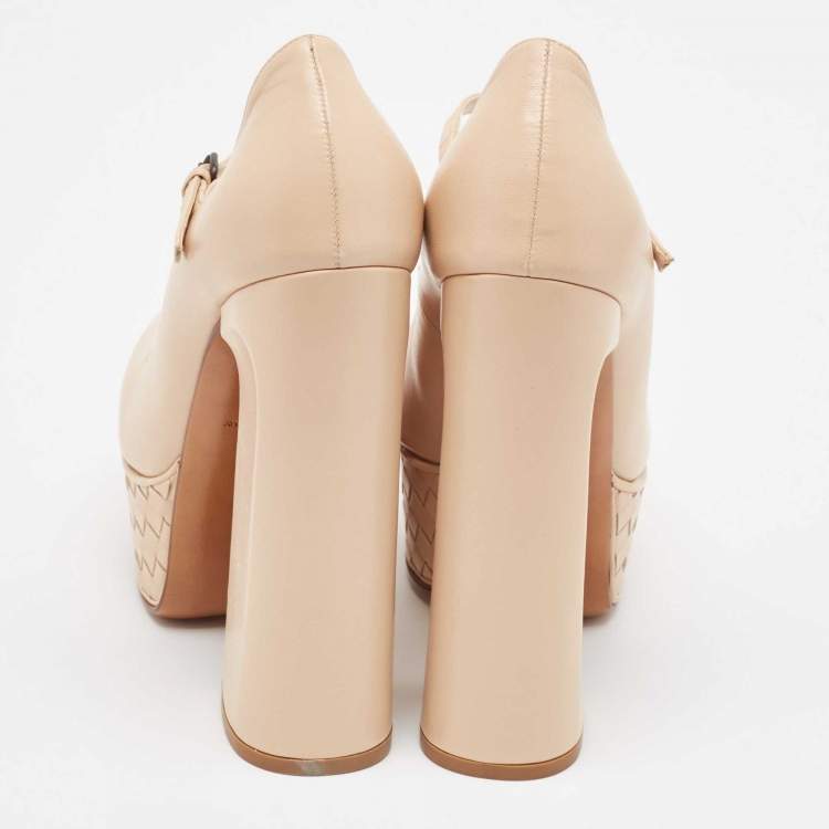 Pre Owned Bottega Veneta Beige Leather Mary Jane Pumps Size 38