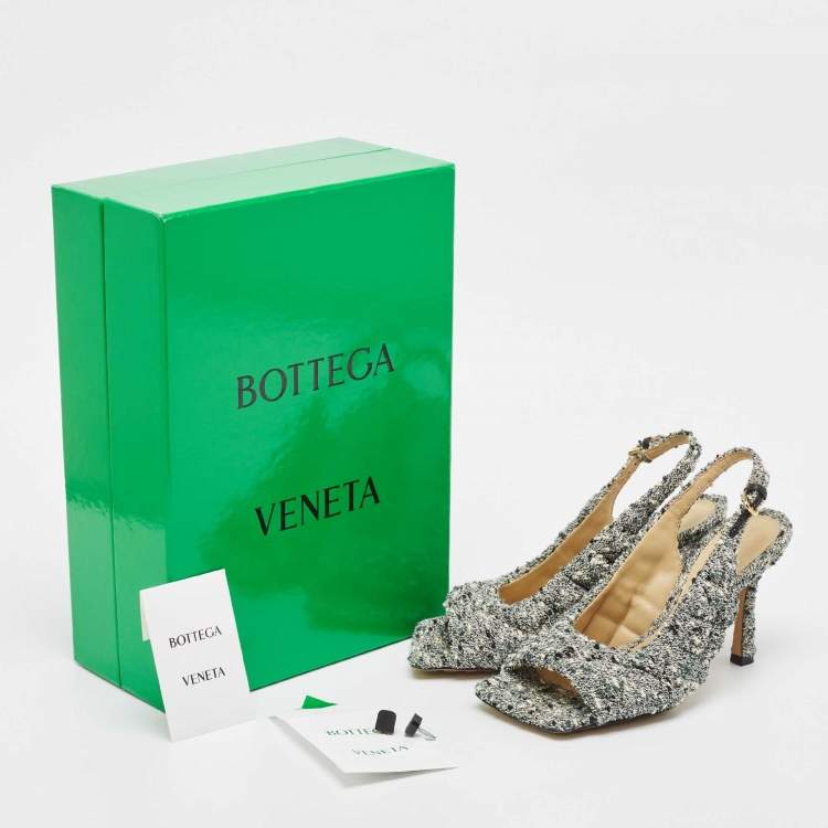 Pre Owned Bottega Veneta Green Padded Tweed Slingback Sandals Size 36