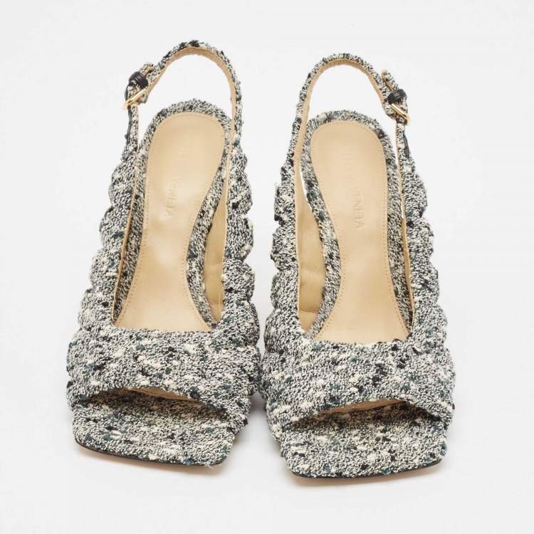 Pre Owned Bottega Veneta Green Padded Tweed Slingback Sandals Size 36