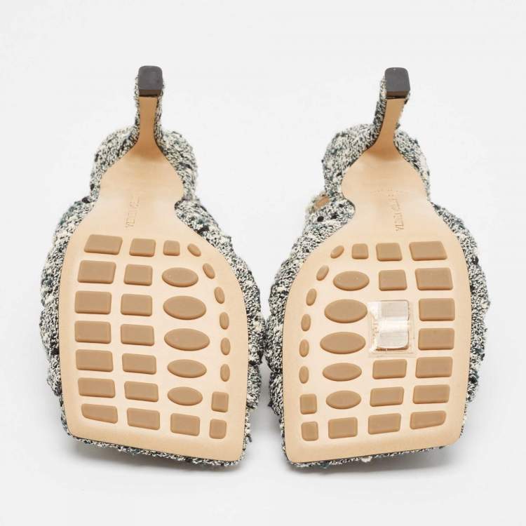 Pre Owned Bottega Veneta Green Padded Tweed Slingback Sandals Size 36