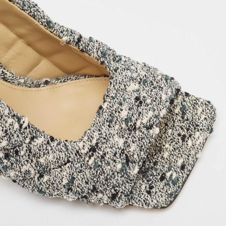 Pre Owned Bottega Veneta Green Padded Tweed Slingback Sandals Size 36