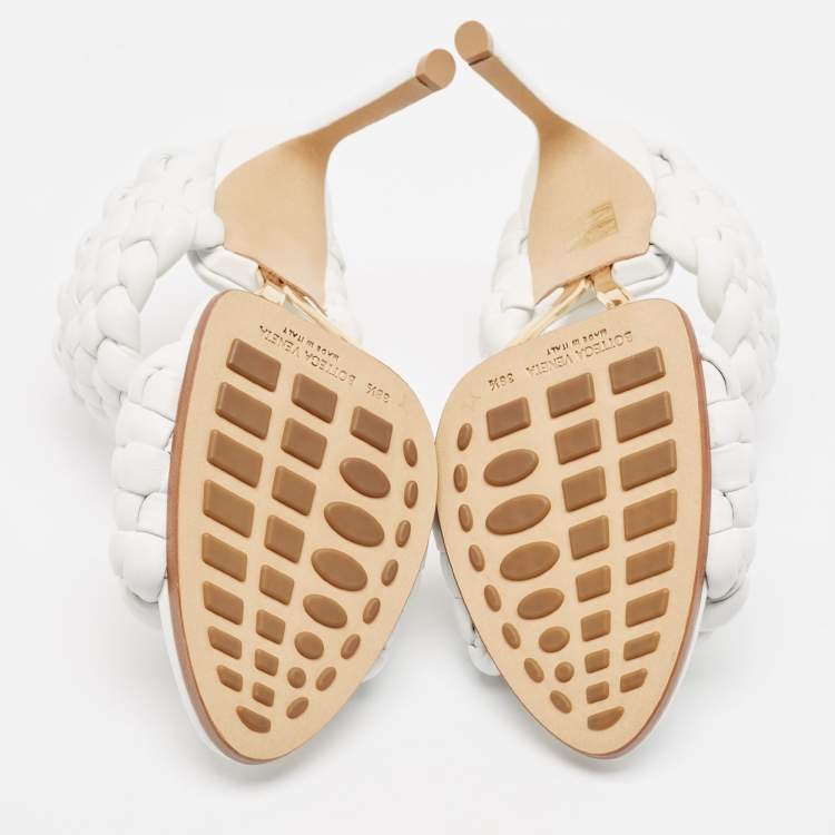 Pre Owned Bottega Veneta White Leather Intrecciato Slide Sandals Size 38.5