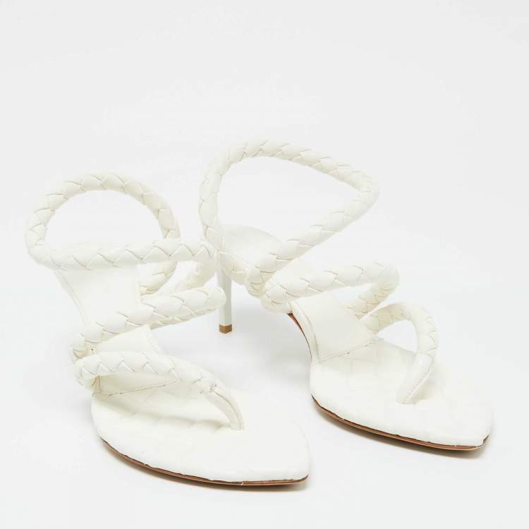 Pre Owned Bottega Veneta White Leather Leaf Sandals Size 40
