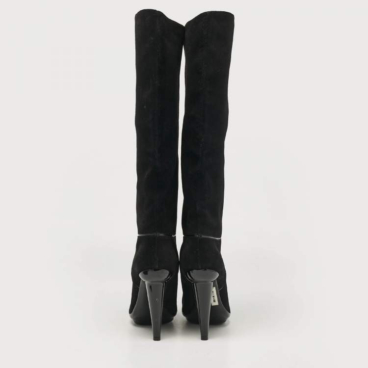 Pre Owned Bottega Veneta Black Suede Knee Length Boots Size 40