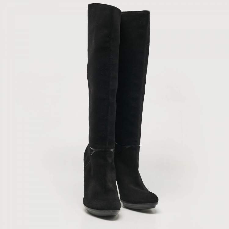 Pre Owned Bottega Veneta Black Suede Knee Length Boots Size 40