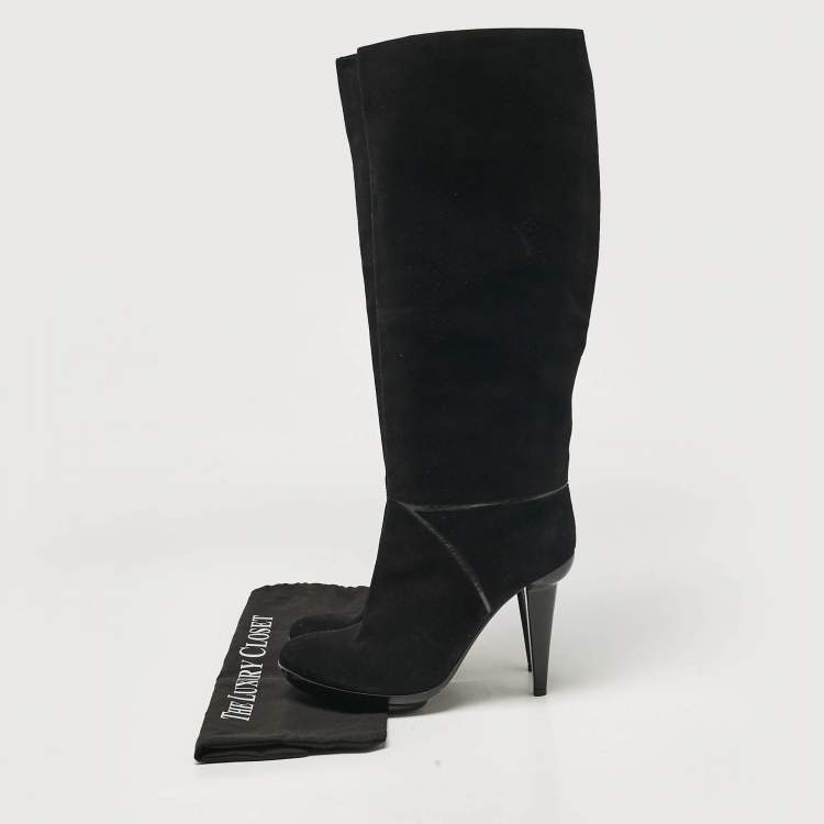 Pre Owned Bottega Veneta Black Suede Knee Length Boots Size 40