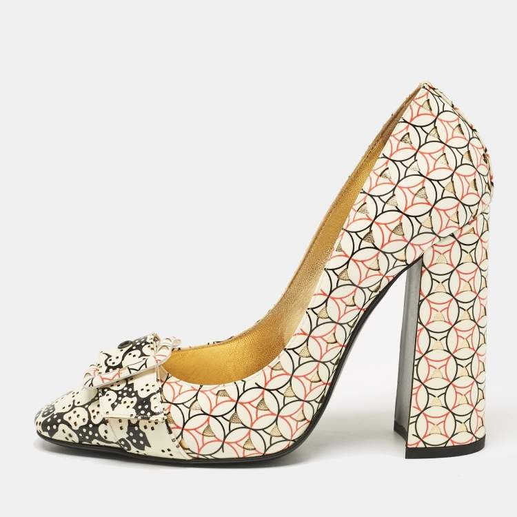 Pre Owned Bottega Veneta Multicolor Patent Leather Block Heel Buckle Detail Pumps Size 38