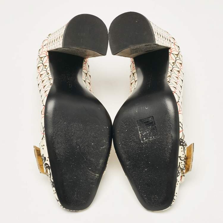 Pre Owned Bottega Veneta Multicolor Patent Leather Block Heel Buckle Detail Pumps Size 38