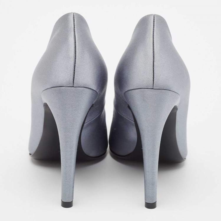 Pre Owned Bottega Veneta Grey Satin Embellished Pumps Size 38