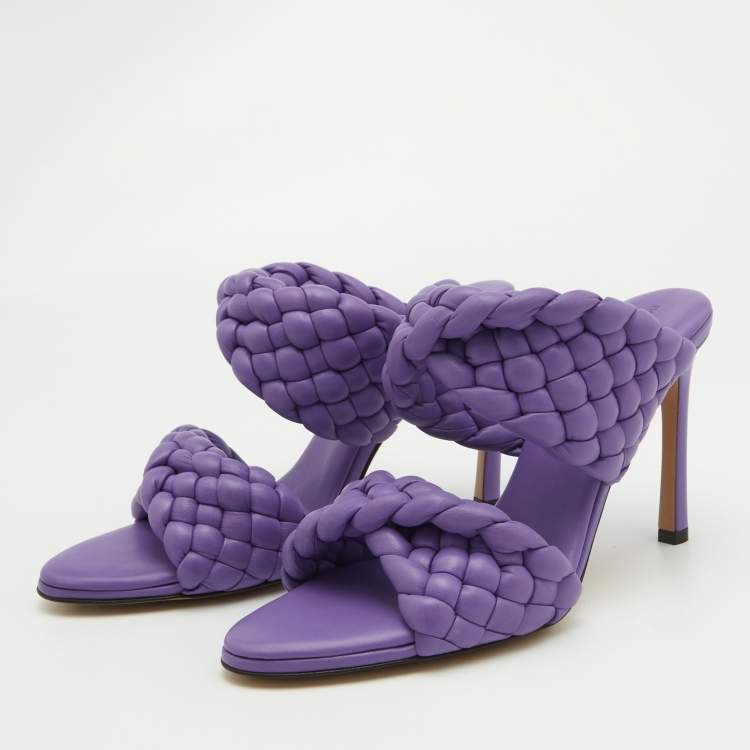 Pre Owned Bottega Veneta Purple Woven Leather Slide Sandals Size 38