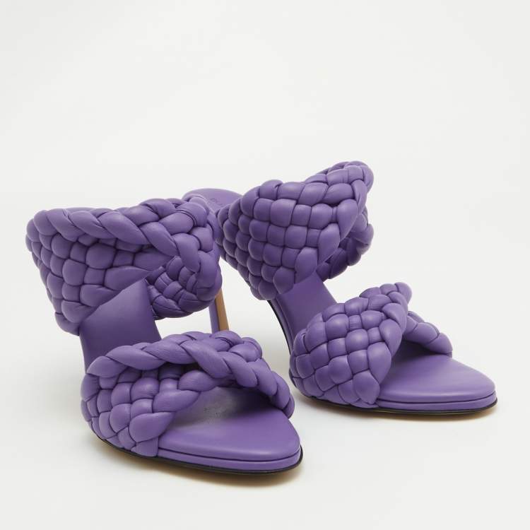 Pre Owned Bottega Veneta Purple Woven Leather Slide Sandals Size 38