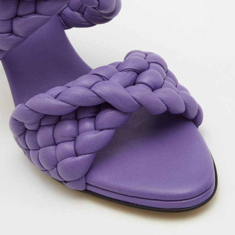 Pre Owned Bottega Veneta Purple Woven Leather Slide Sandals Size 38