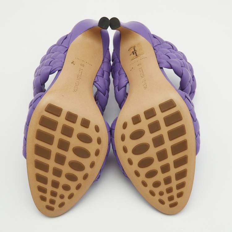 Pre Owned Bottega Veneta Purple Woven Leather Slide Sandals Size 38