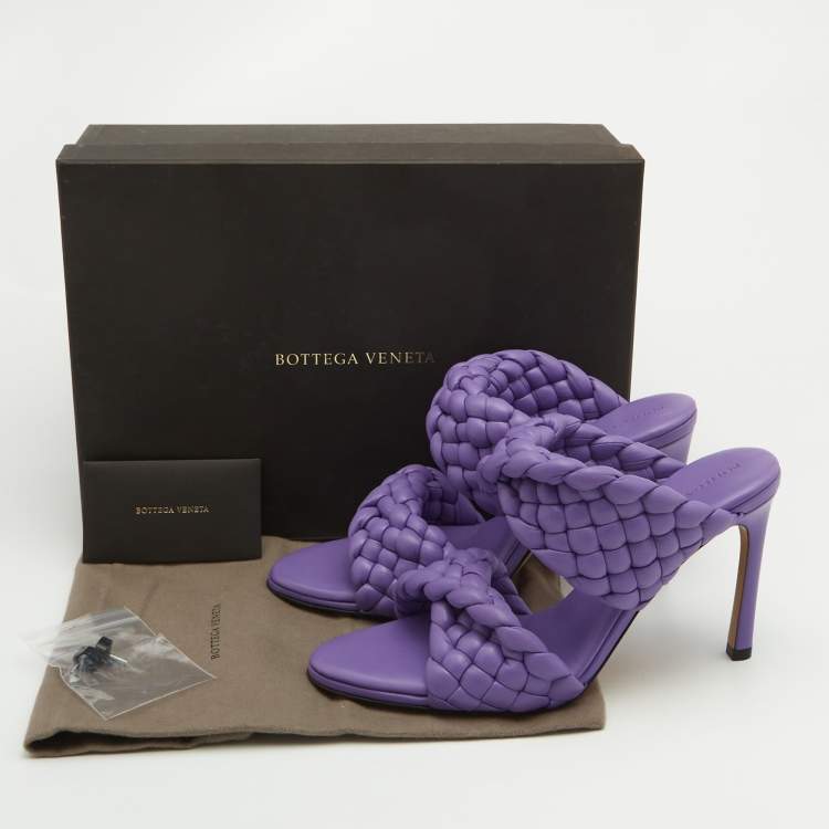 Pre Owned Bottega Veneta Purple Woven Leather Slide Sandals Size 38
