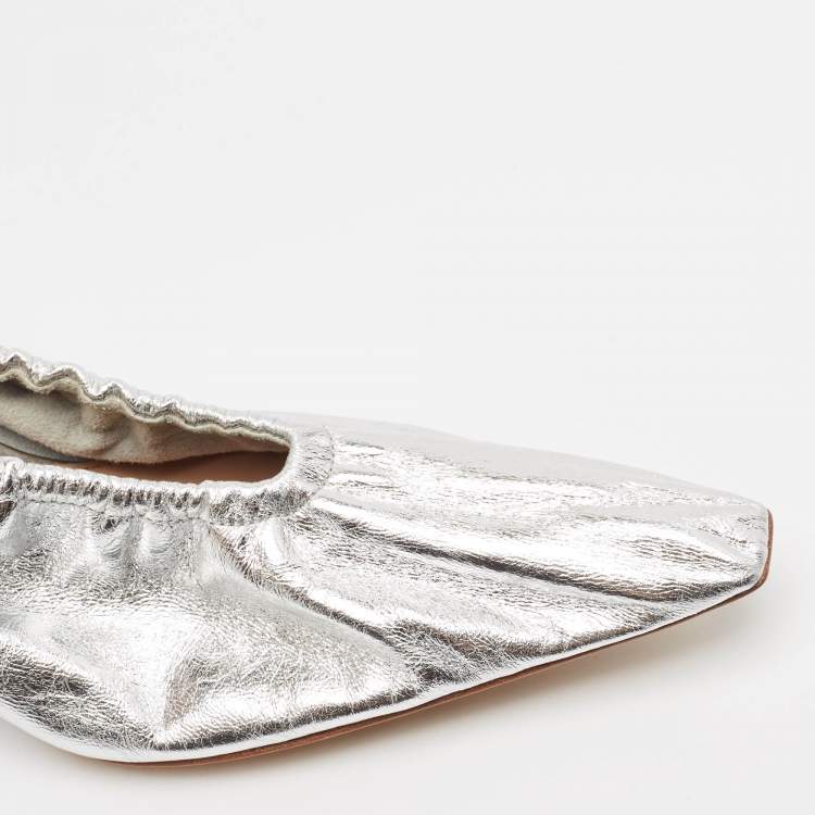 Pre Owned Bottega Veneta Silver Leather Glitter Plexiglass Almond Pumps Size 37