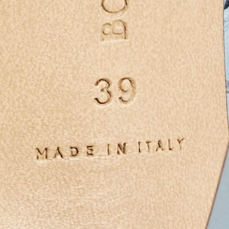 Pre Owned Bottega Veneta Blue Leather Lido Slide Sandals Size 39