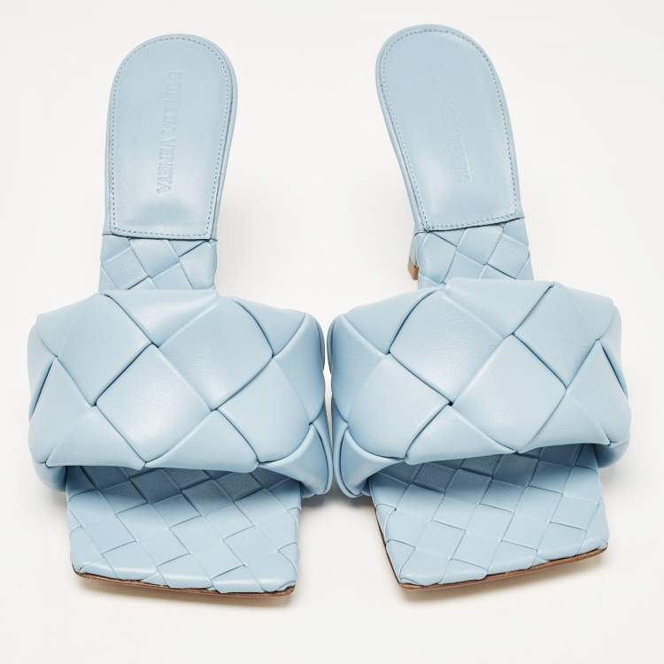Pre Owned Bottega Veneta Blue Leather Lido Slide Sandals Size 39