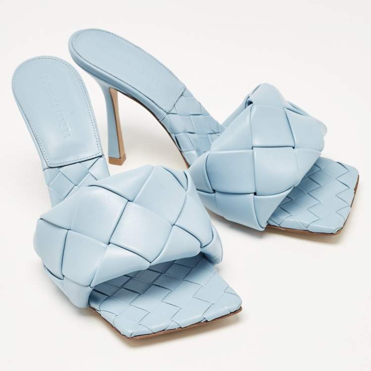 Pre Owned Bottega Veneta Blue Leather Lido Slide Sandals Size 39