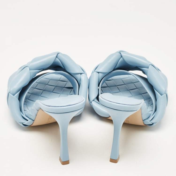 Pre Owned Bottega Veneta Blue Leather Lido Slide Sandals Size 39