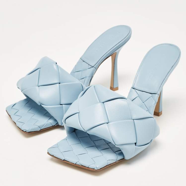Pre Owned Bottega Veneta Blue Leather Lido Slide Sandals Size 39