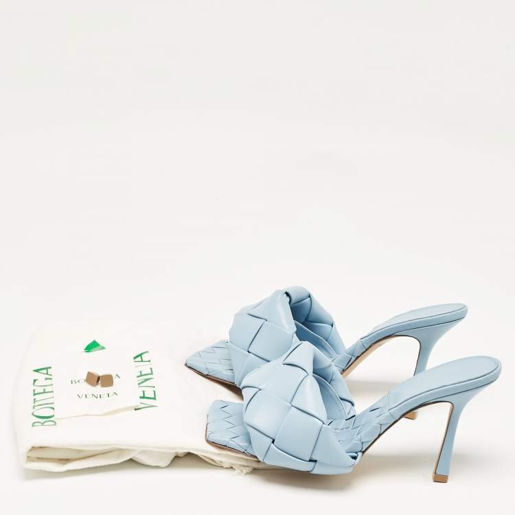 Pre Owned Bottega Veneta Blue Leather Lido Slide Sandals Size 39