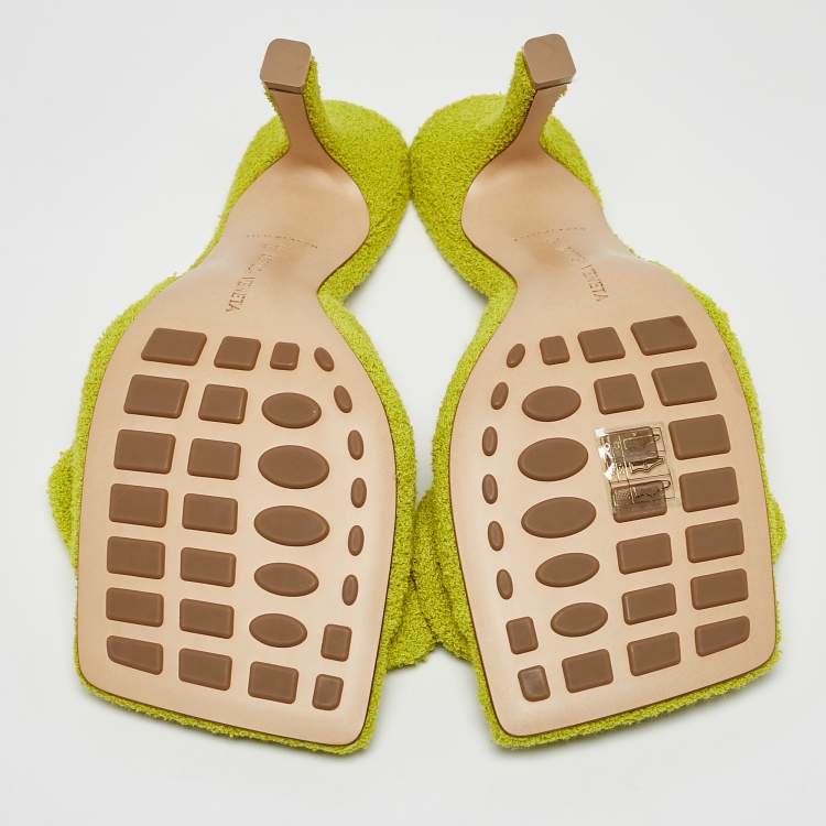 Pre Owned Bottega Veneta Green Terry Fabric Bow Slide Sandals Size 39
