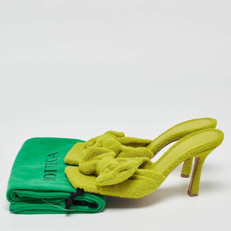 Pre Owned Bottega Veneta Green Terry Fabric Bow Slide Sandals Size 39