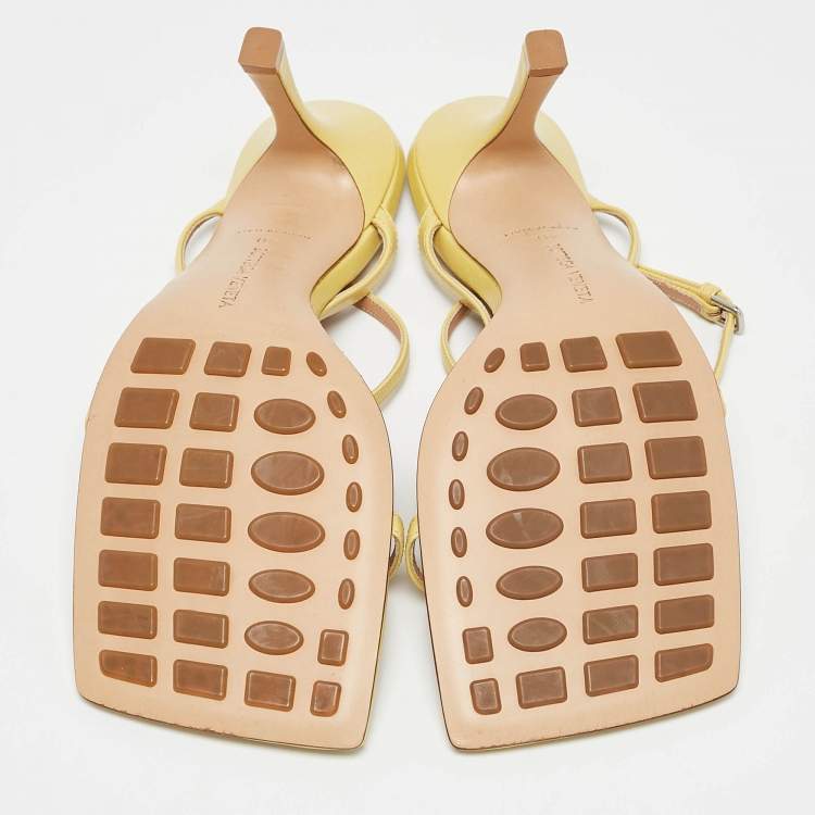 Pre Owned Bottega Veneta Green Leather Stretch Ankle Strap Sandals Size 40