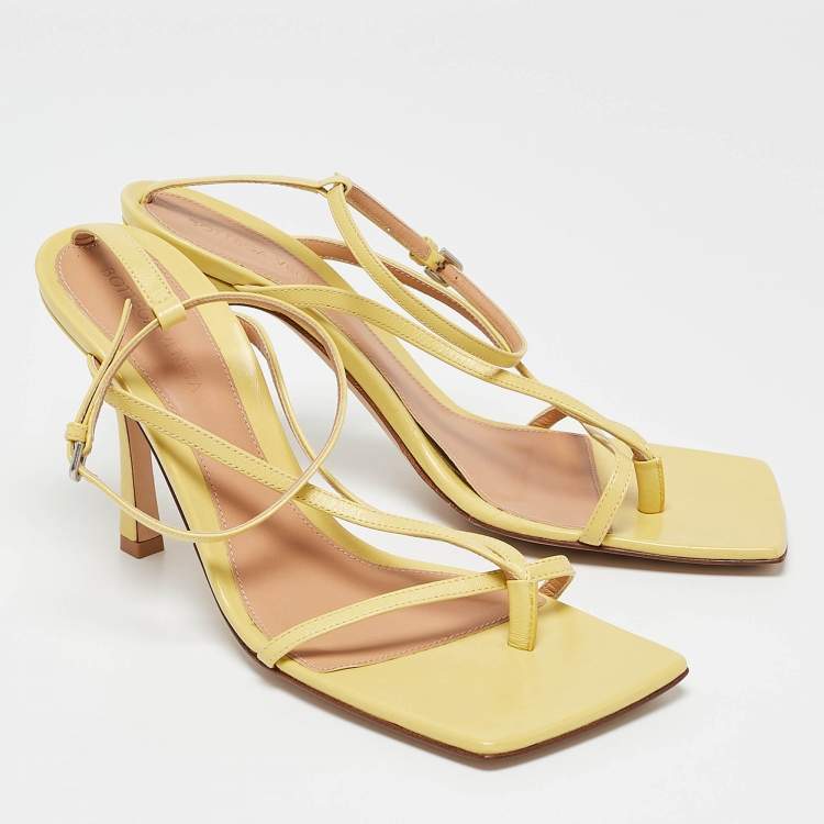 Pre Owned Bottega Veneta Green Leather Stretch Ankle Strap Sandals Size 40