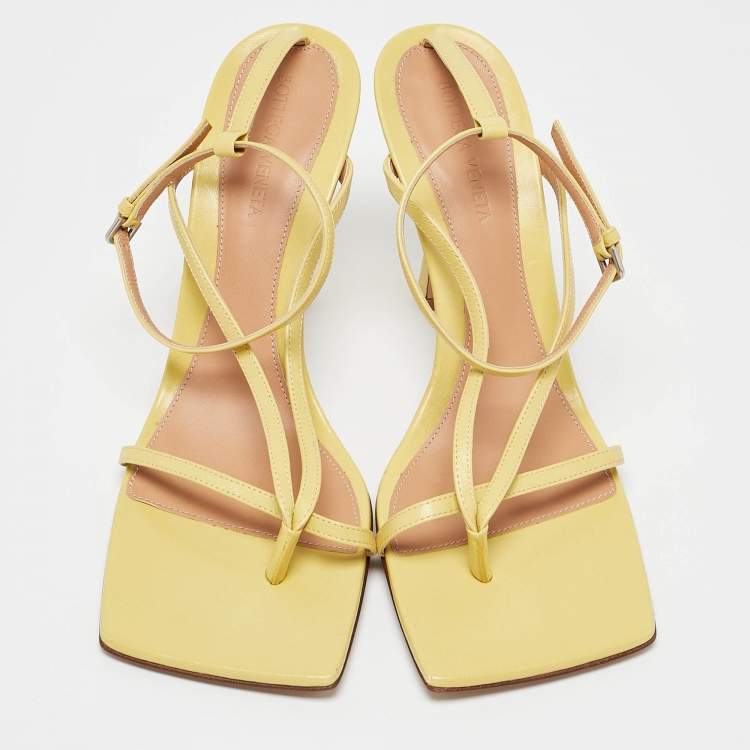 Pre Owned Bottega Veneta Green Leather Stretch Ankle Strap Sandals Size 40
